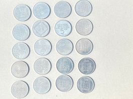 Konvolut 20x 5 Franken Gedenkmünzen Schweiz (1974–1990) CuN
