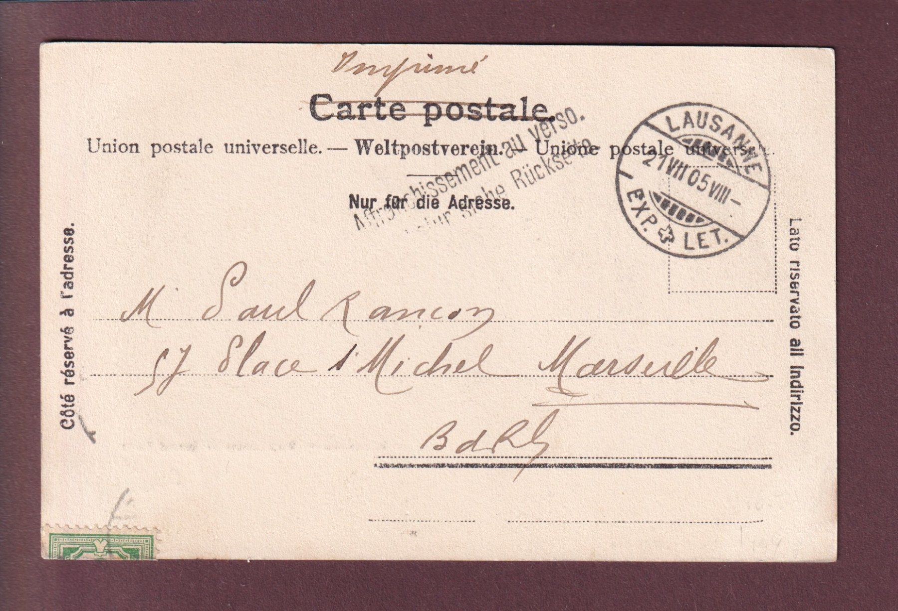 Cartoline postali: LAUSANNE - Cathédrale - 1905 – Usato da Pully venduto da nicecards 1