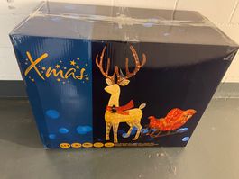 Weihnachtsdeko Leuchtendes Rentier mit Schlitten