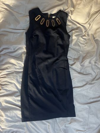 Kleid Michael Kors navyblau mit Goldapplikation Grösse S