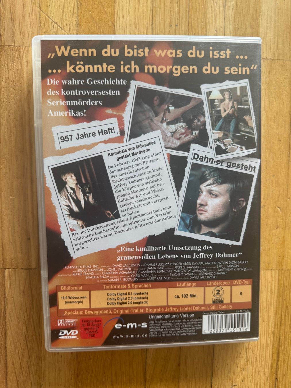 Alle DVDs: DAHMER  (DVD). MIT JEREMY RENNER – Gebraucht aus Basel von san_2qlq 1