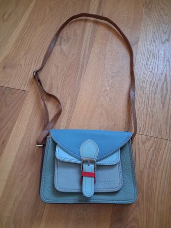 Soruka Tasche Leder blau-grau Umhängetasche guter Zustand 