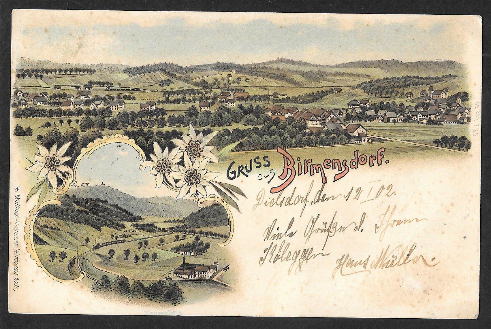 Ansichtskarten: Birmensdorf farbige Lithografie 2 Bilder – Gebraucht aus Olten von clotaldi