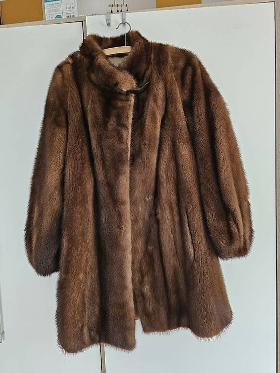 Cappotto Vintage Oscar De La Renta In Visone Ranch, Taglia S-M, Nero, Usato Buone Condizioni