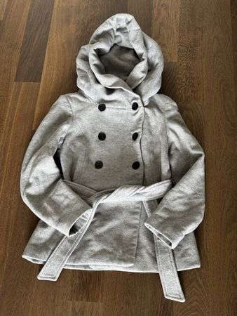 Damen Kurzmantel Zara Basic grau Grösse S mit Kapuze