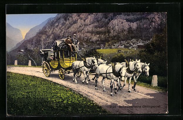 Cartoline postali: Schweizerische Gebirgspost, Postkutsche  – Usato da Berlin venduto da bartko-reher