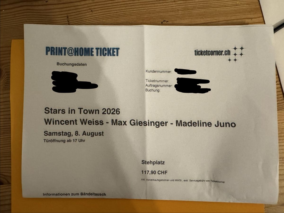 Biglietti: Stars in Town 8.8.2026 Ticket – Nuovo e nell'imballaggio originale da Zürich venduto da lknoebel