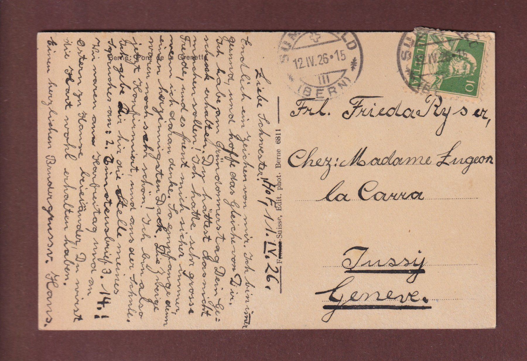 Cartoline postali: BERN - Kornhausbrücke - Tram - 1926 – Usato da Pully venduto da nicecards-shop 1