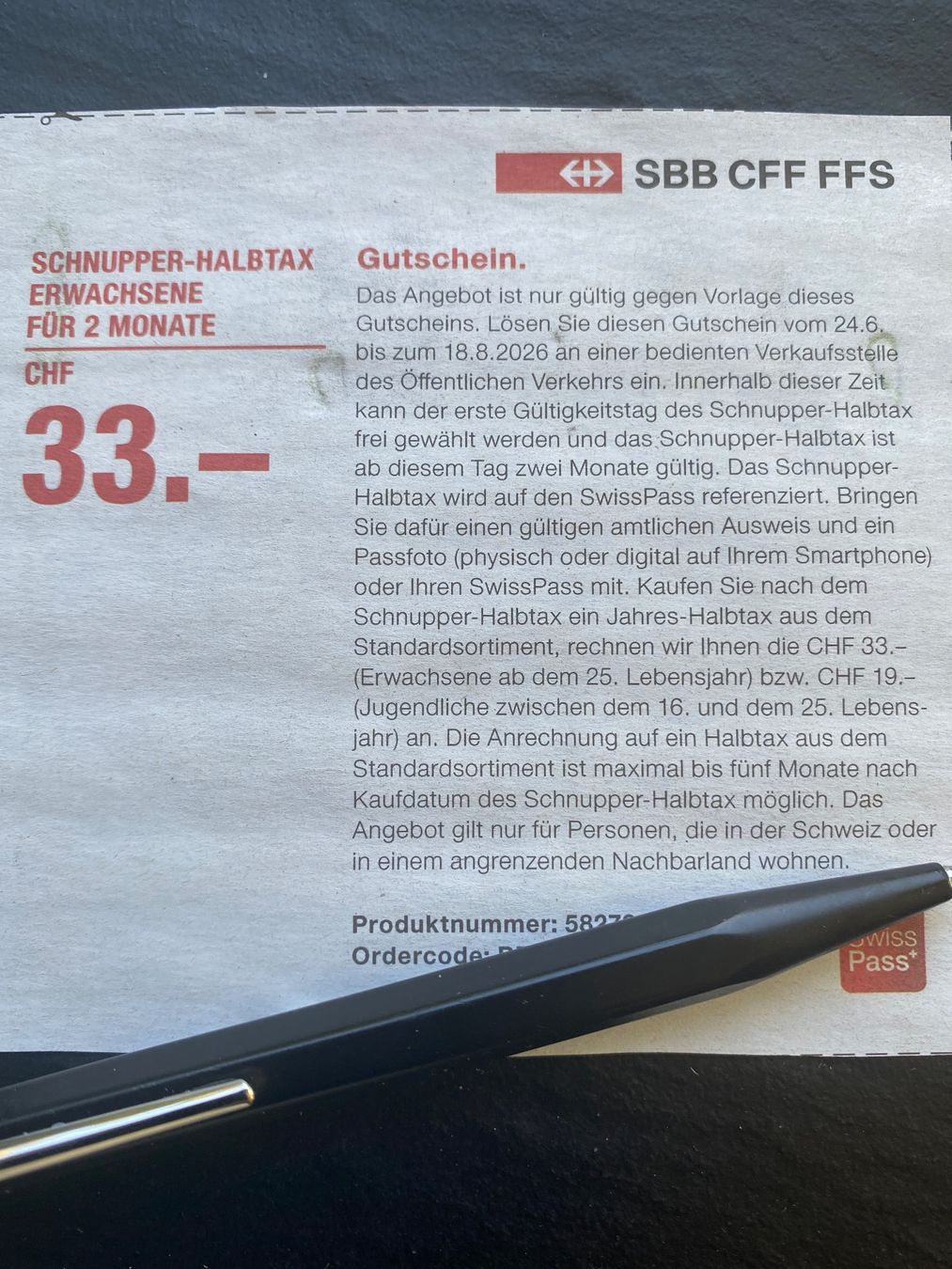 SBB/CFF/FFS Buoni: Bon für Kauf eines Schnupper-Halbtax SBB – Nuovo (secondo la descrizione) da Erlinsbach SO venduto da Silverstorm