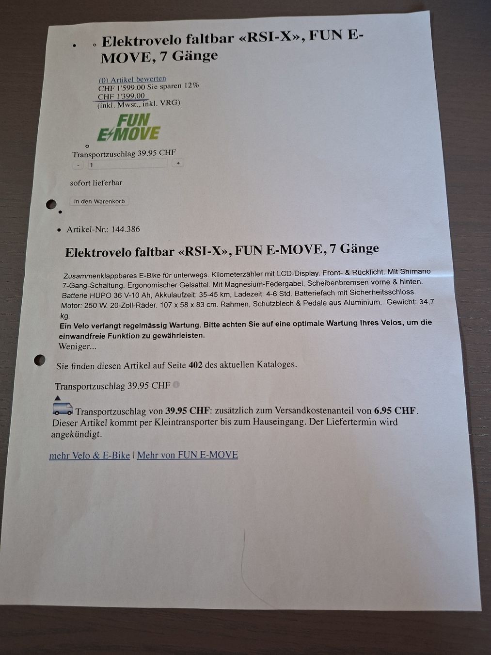Biciclette: Elektrovelo faltbar – Usato da Lotzwil venduto da Gartenalp107B