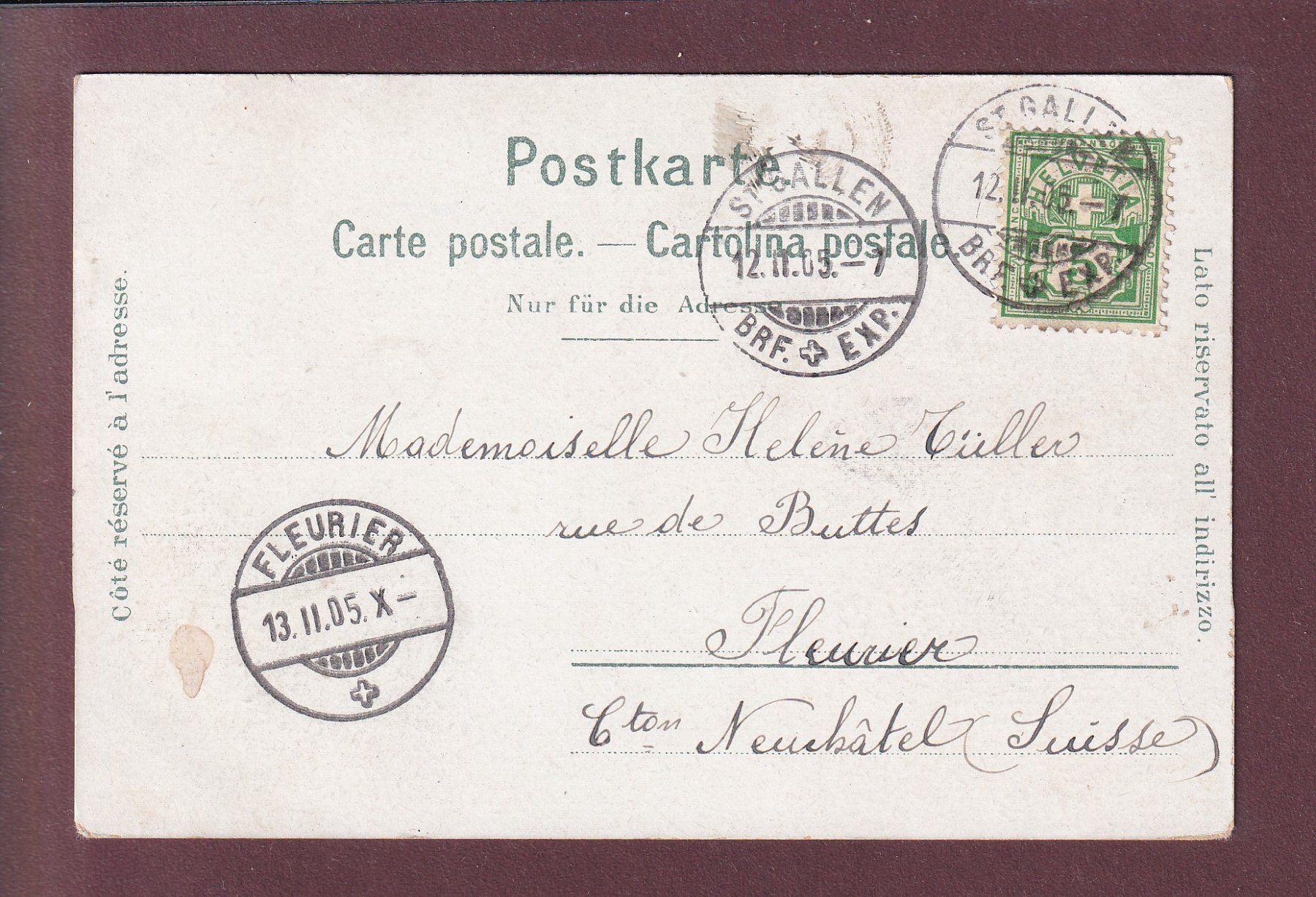 Ansichtskarten: ST. GALLEN - Broderbrunnen - 1905 – Gebraucht aus Pully von nicecards 1