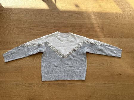 Pullover Damen grau weiss mit Pailletten, Gr S, nie getragen