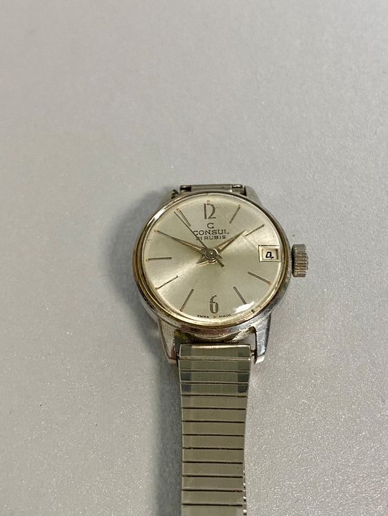 Montre Bracelet Consul Suisse - Cadran Argenté - Pour Homme - Occasion Personnalisée