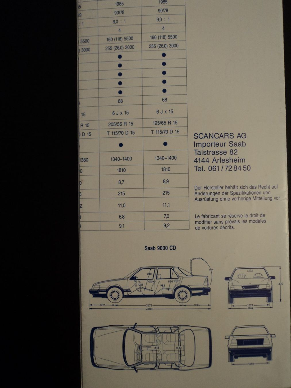 Saab Documenti: Prospekt Preisliste Saab 9000 1988 – Usato da Schwarzenburg venduto da modelCARama 3