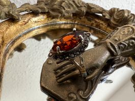 Ring antik Pforzheim mit Granat Prachtstück in Silber G 57,5