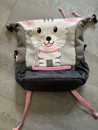 Sac à dos enfant chat motif gris rose neuf