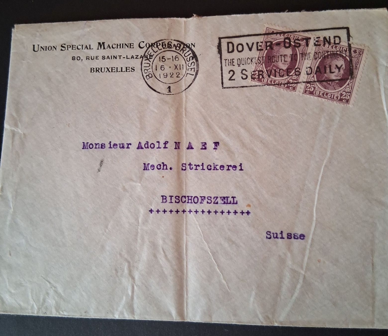 Alle Briefmarken: Briefumschlag / Couvert Brüssel-Bischofszell, 1922 – Gebraucht aus Stalden (Sarnen) von Salina_23