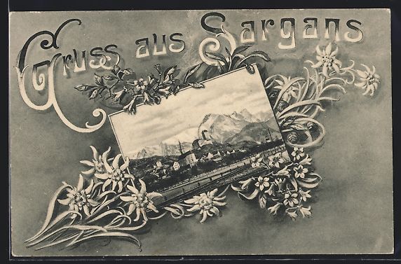 Cartoline postali: Passepartout-AK Sargans, Gesamtansicht m – Usato da Berlin venduto da bartko-reher