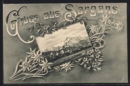 Passepartout-AK Sargans, Gesamtansicht m