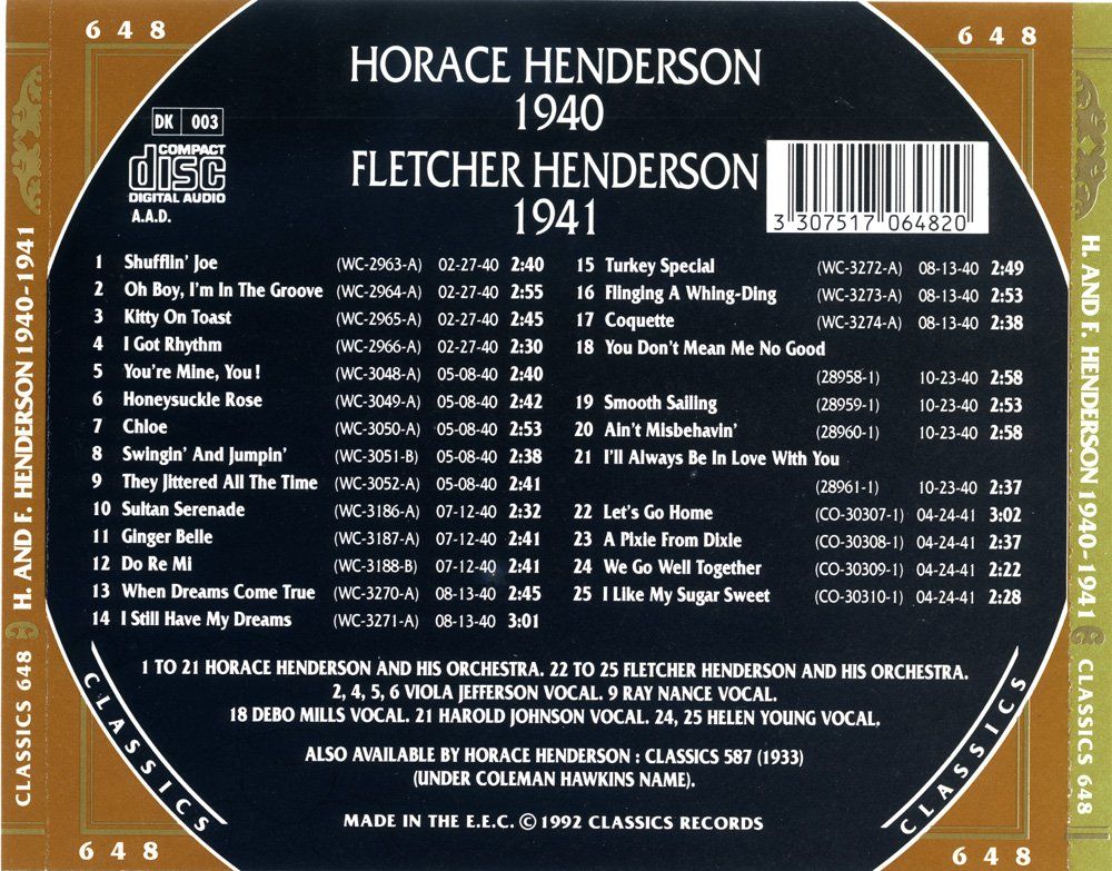 CDs: Jazz-CD:  Horace & Fletcher Henderson...." (Classics") – Gebraucht aus Hochfelden von mue_lhm9 2