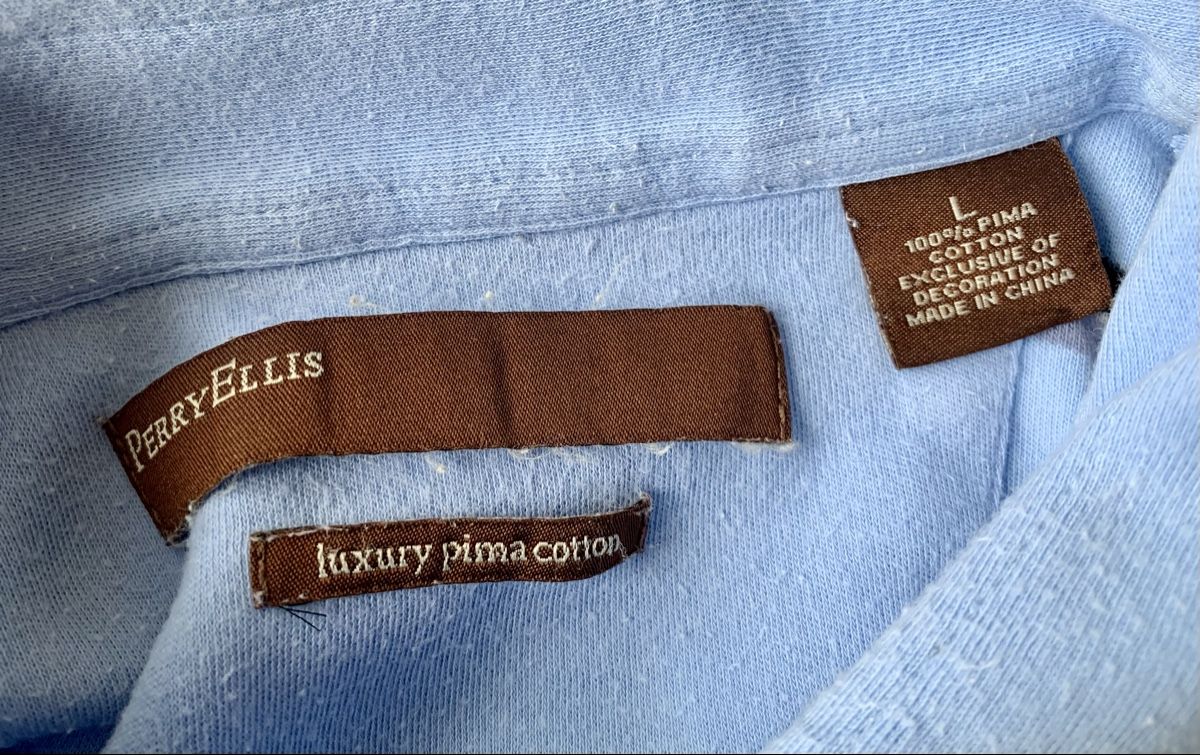 Magliette Polo: Polo Perry Ellis rayé bleu, taille L – Usato da Port venduto da granitod 5