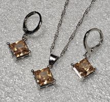 Schmuckset mit Zirkonia Farbe Champagner 925versilbert 3-tlg