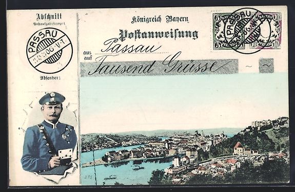Cartoline postali: AK Passau, Briefträger, Stadtpanorama – Usato da Berlin venduto da bartko-reher