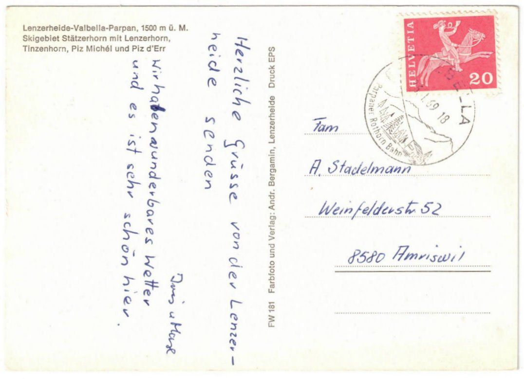 Cartoline postali: Lenzerheide - Skilift Stätzerhorn – Usato da Binningen venduto da Mountainrider 1