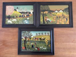 3 x Hinterglasmalerei handgemalt Entwurf Renate Koblinger 🔝