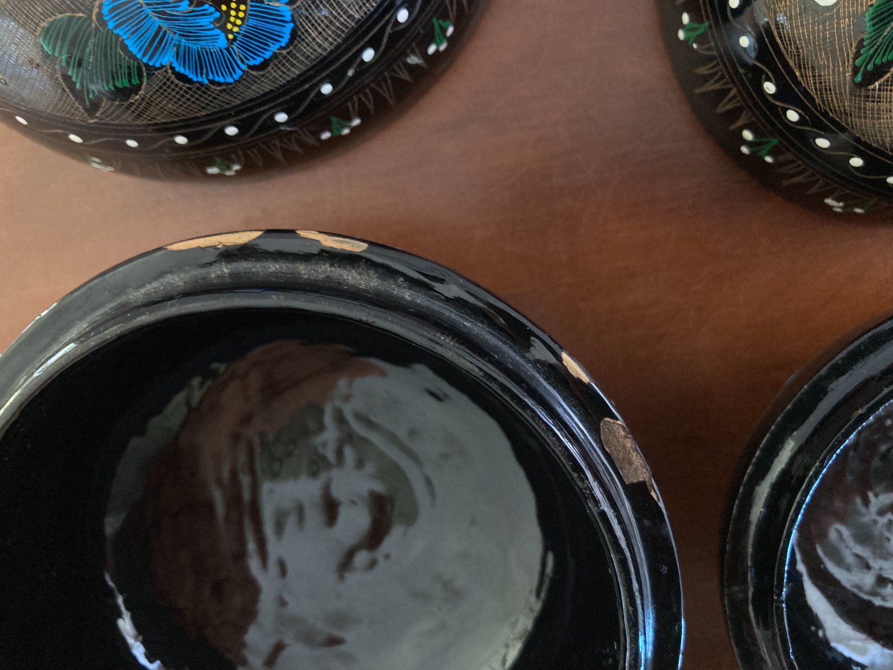 Tutte le decorazioni: 3 Schwarzlackdose Schmuckdöschen Holz handbemalt – Usato da Subingen venduto da ArtBead 5