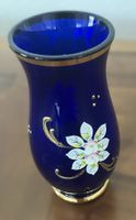 Vintage Bohemia Vase Kobaltblau Gold Emaille Handarbeit 60er