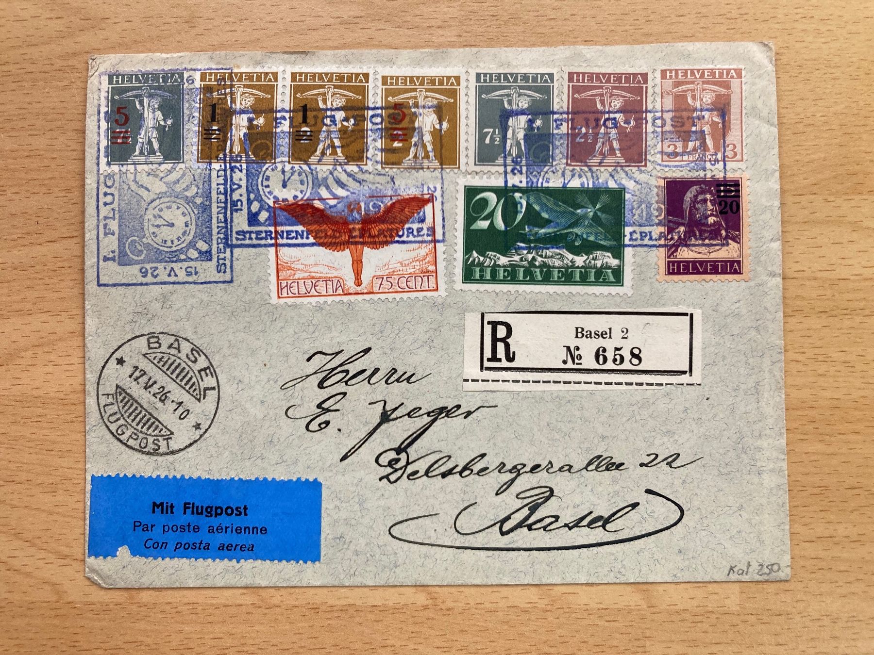 Alle Briefmarken: Flugpostbrief 1926 , 1 Flug Sternenfeld , Basel – Gebraucht aus Aesch BL von Geowaz