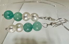 OHRHÄNGER AQUAMARIN UND SÜSSWASSERPERLEN SILBER 925