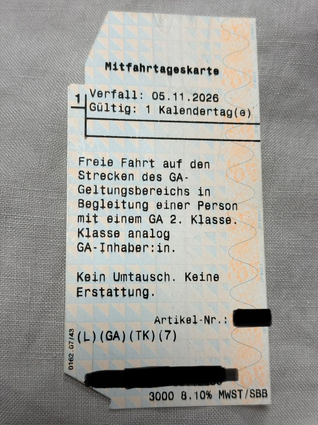 Billets: MITFAHRTAGESKARTE VERFALL 05.11.2026 – Neuf avec emballage d'origine à Birr par WalkyriaM