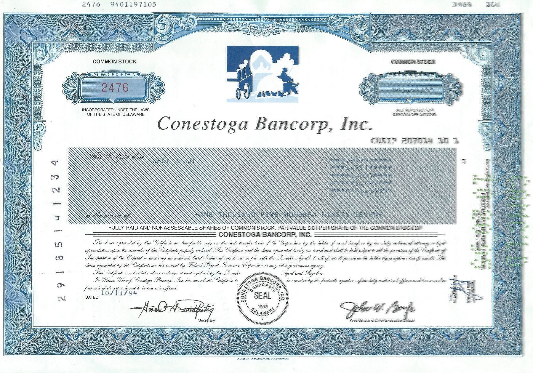 Toutes les monnaies: Conestoga Bancorp. Inc. 1994 – D'occasion à Zürich par t24_de