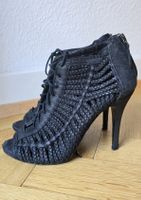 Escarpins ouverts Zara en cuir noir à talons et lacets, T.38