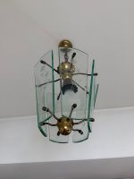 Vintage Messing Hängelampe mit geätztem Glas 70er