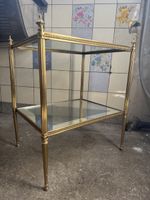 2 Antike Beistelltisch Messing Glas Retro 60er