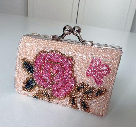 Neu! Perlenbörse Abendtasche mit Rosen  Handarbeit Vintage