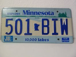 USA Nummernschild Autonummer License Plate MINNESOTA 501-BIW