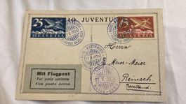 1924 Flugkarte Basel -Bern Mustermesse auf Pro Juventutekart