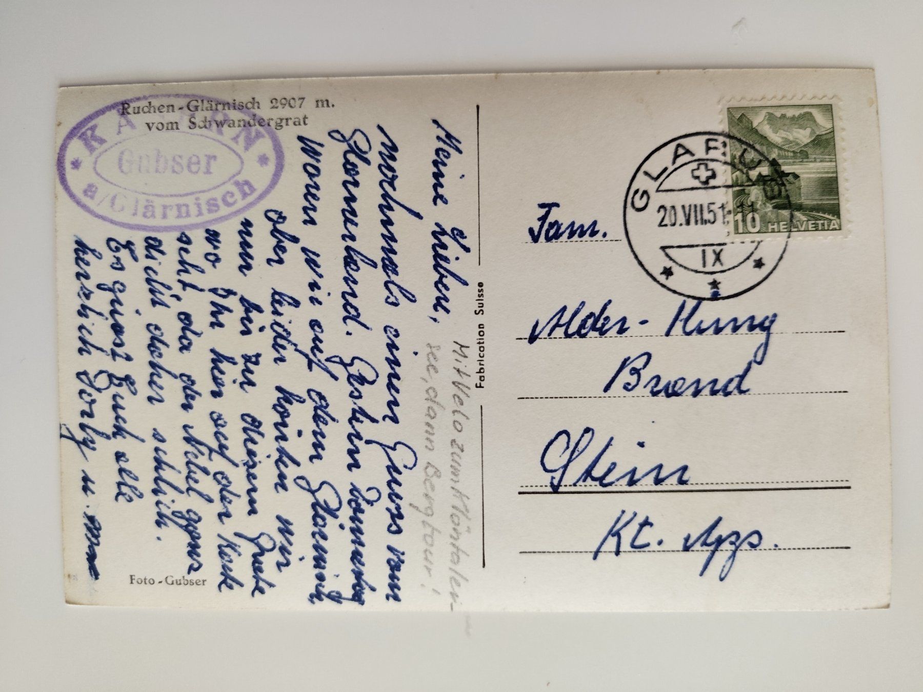 Cartoline postali: Ruchen-Glärnisch, Schnee,  1951, Top Zustand – Usato da Ohmstal venduto da Lebensfreude05 1