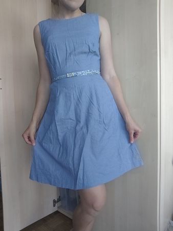 Orsay Light Blue Summer Dress Size 34-36 With Belt Cute!