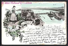 Litho Zürich, Ortsansicht, Frau in Trac
