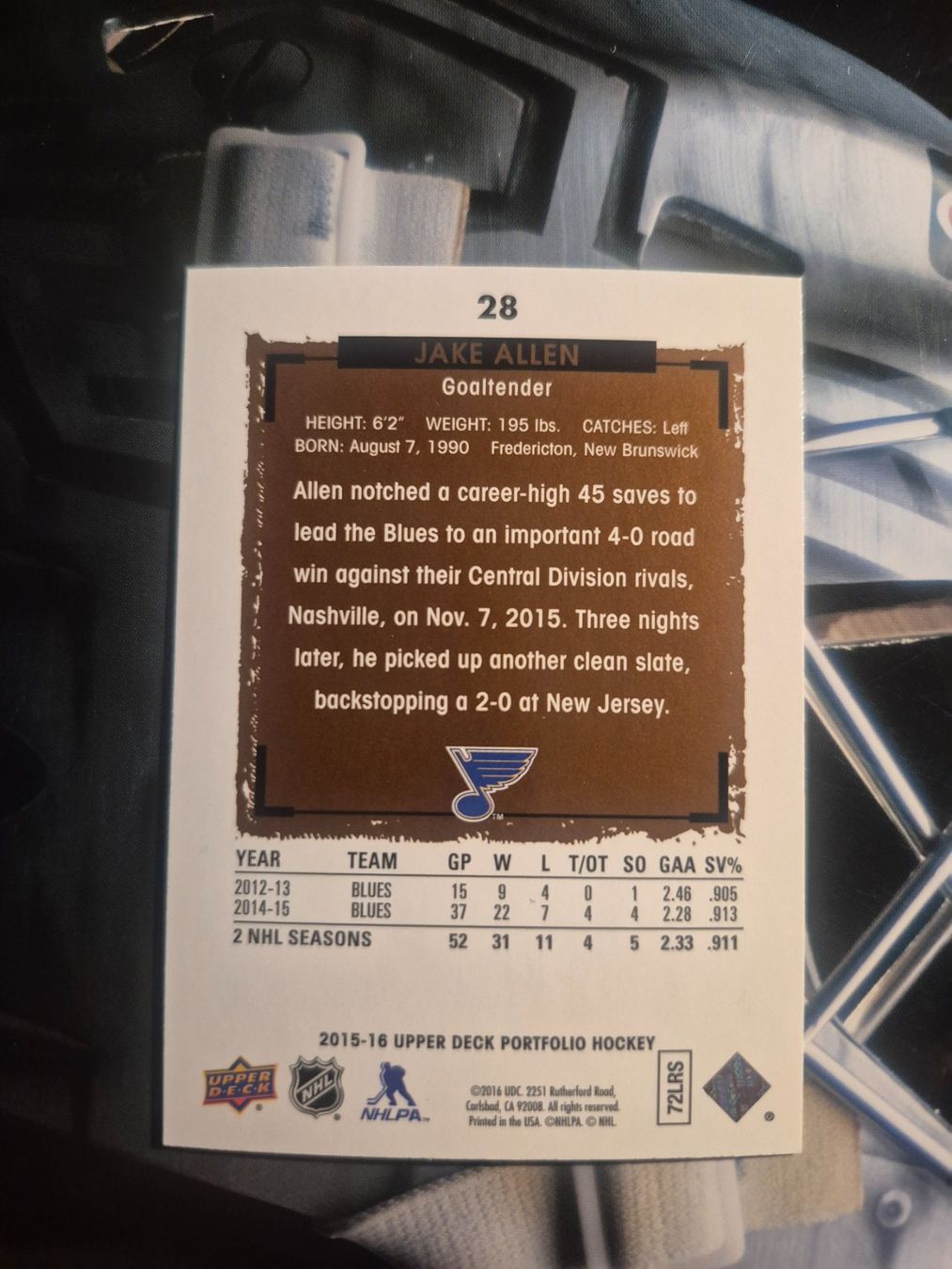 NHL Carte collezionabili: NHL Jake Allen St. Louis Blues – Usato da Treiten venduto da Sauber73 1