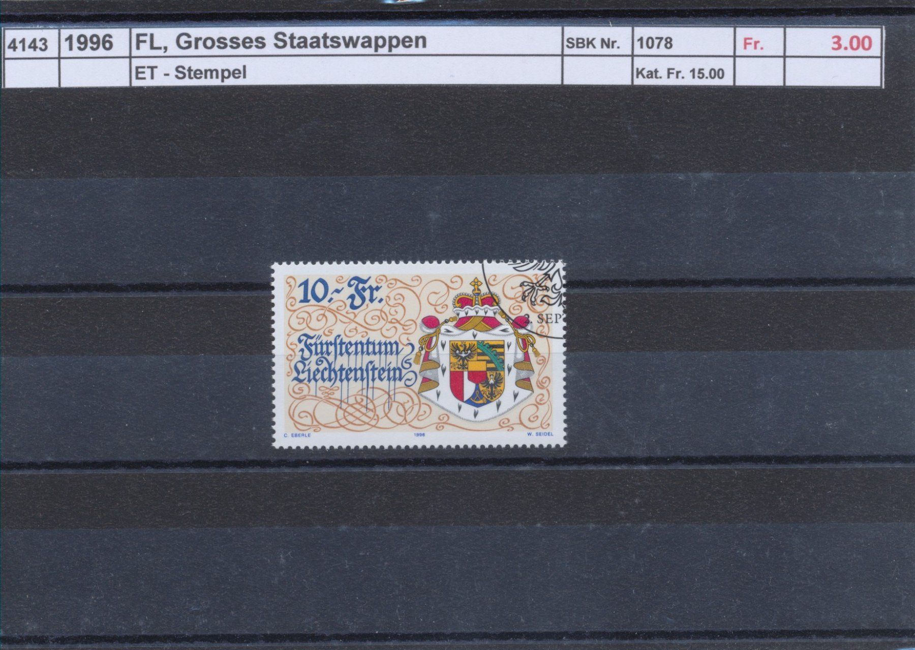 Tutti i francobolli: 1996 FL, "Grosses Staatswappen", ET - Stempel – Usato da Winterthur venduto da Zupogeru