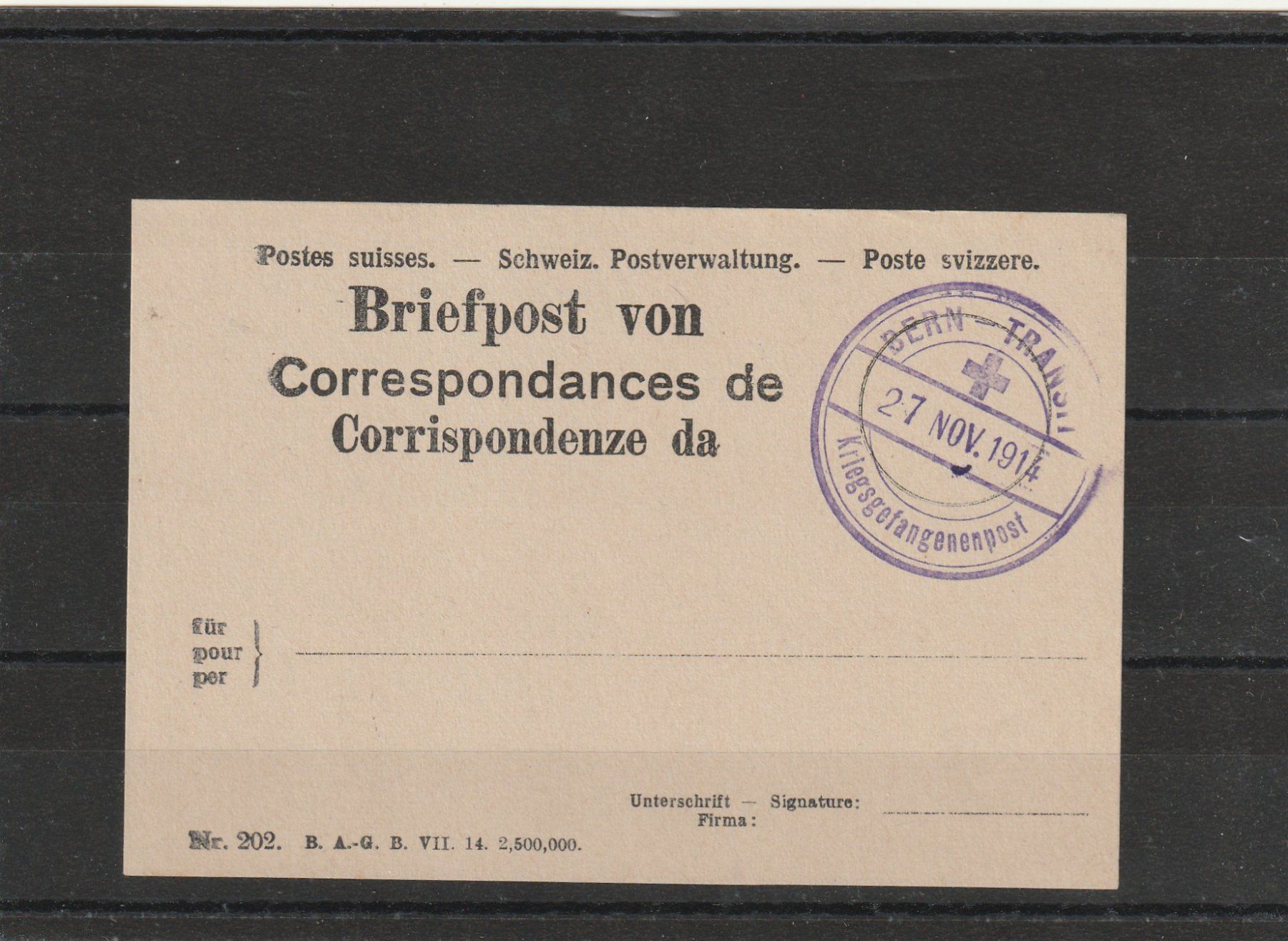 Tutti i francobolli: Stempel Kriegsgefangenpost Bern -Transit auf Begleitzettel – Usato da Rorschacherberg venduto da fratovi2