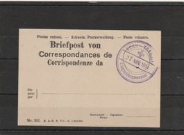 Stempel Kriegsgefangenpost Bern -Transit auf Begleitzettel