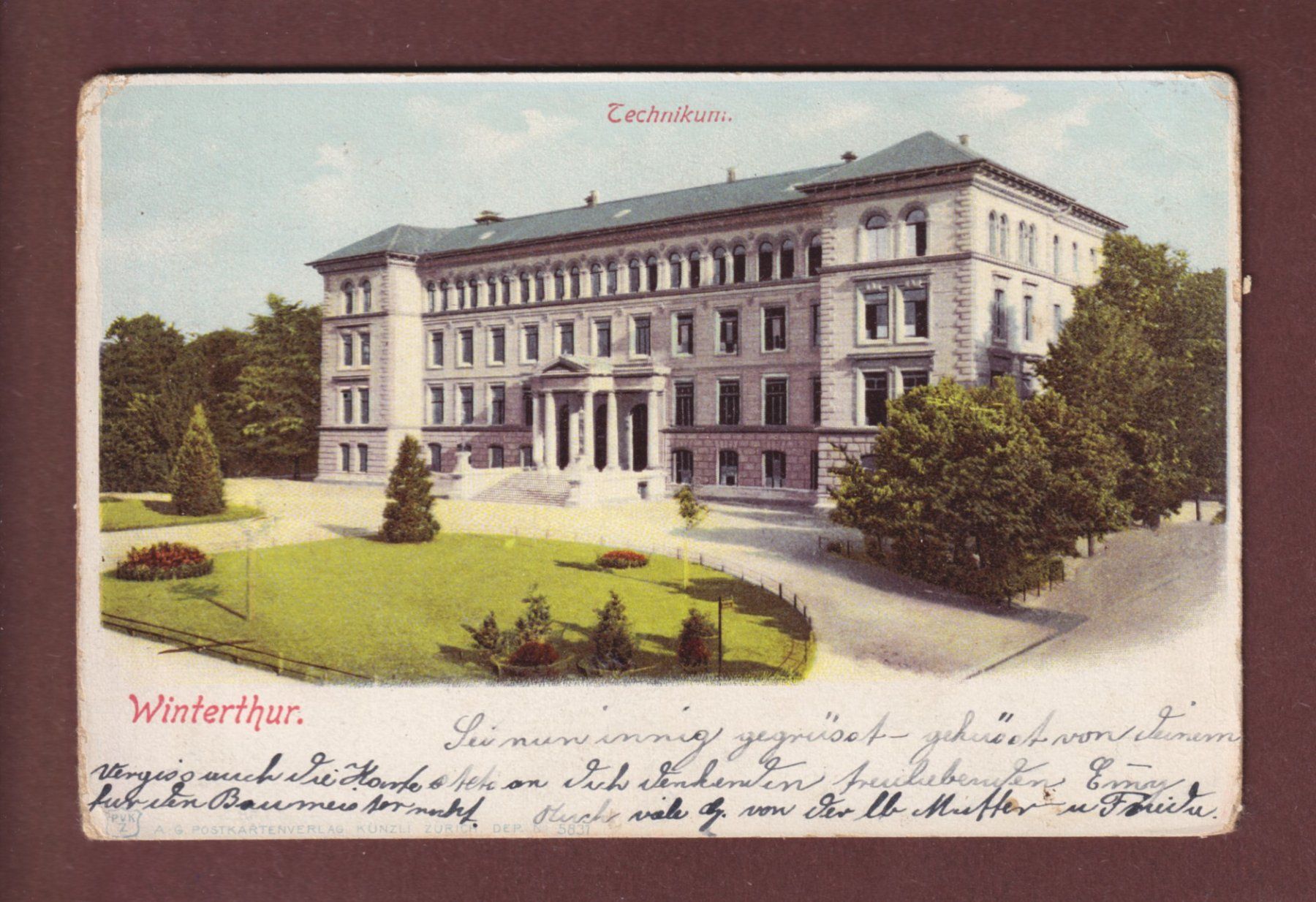 Cartoline postali: WINTERTHUR - Technikum - 1906 – Usato da Pully venduto da nicecards-shop
