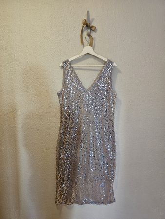 Silbernes Paillettenkleid von Vero Moda, Grösse L
